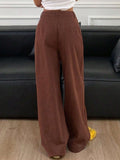 Solid Color Pocket Wide Leg Loose Casual Pants