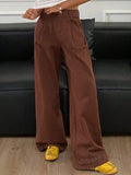 Solid Color Pocket Wide Leg Loose Casual Pants