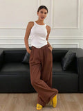 Solid Color Pocket Wide Leg Loose Casual Pants