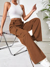 Solid Flap Pocket Side Wide Leg Pants