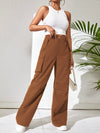 Solid Flap Pocket Side Wide Leg Pants