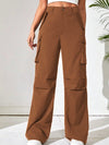 Solid Flap Pocket Side Wide Leg Pants