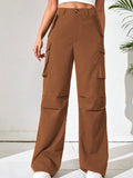 Solid Flap Pocket Side Wide Leg Pants( CLEARANCE SALE