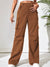 Solid Flap Pocket Side Wide Leg Pants