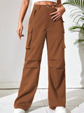 Solid Flap Pocket Side Wide Leg Pants( CLEARANCE SALE