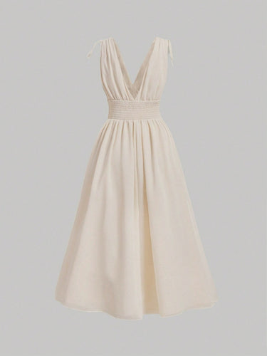 Solid Ruched Bust Tie Shoulder Dress(CLEARANCE SALE)