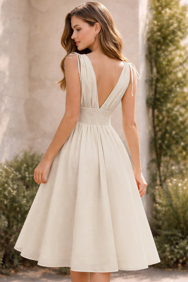 Solid Ruched Bust Tie Shoulder Dress(CLEARANCE SALE)