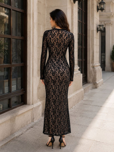 Square Neck Mermaid Hem Lace Dress