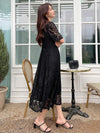 Square Neck Puff Sleeve Lace Overlay Dress