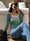 Square Collar Long Sleeve Knit top