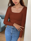 Square Collar Long Sleeve Knit top