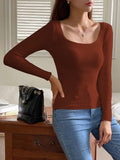 Square Collar Long Sleeve Knit top