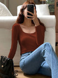 Square Collar Long Sleeve Knit top