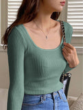 Square Collar Long Sleeve Knit top