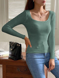 Square Collar Long Sleeve Knit top