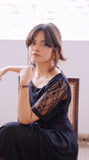Square Neck Puff Sleeve Lace Overlay Dress