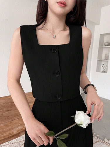 Square Neck Suit Vest & High Waist Wide-Leg Pants(CLEARANCE SALE)