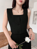Square Neck Suit Vest & High Waist Wide-Leg Pants