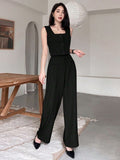 Square Neck Suit Vest & High Waist Wide-Leg Pants