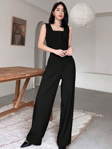Square Neck Suit Vest & High Waist Wide-Leg Pants(CLEARANCE SALE)