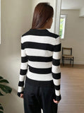 Striped Pattern Ribbed Knit Sweater