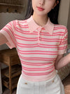 Striped Short Sleeve Slim Fit Knit Top