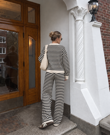 Striped V-Neck Drop Shoulder T-Shirt And Striped Pants
