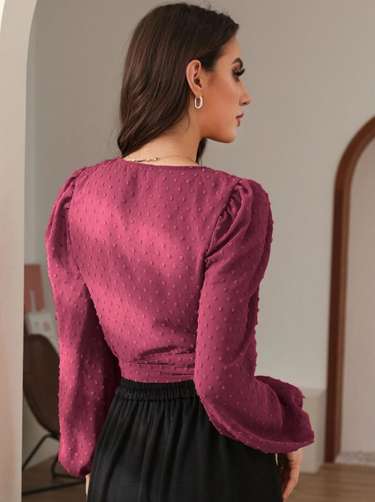 Parien Swiss Dot Surplice Front Tie Side Blouse (CLEARANCE SALE)
