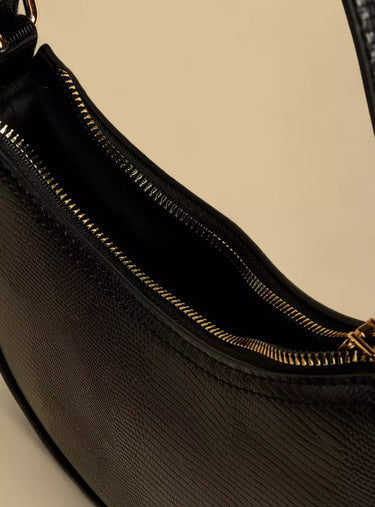 Textured Shoulder Bag with Zip Closure