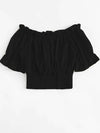 Tie Front Frill Bardot Shirred Crop Top( Clearance sale