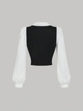 Turndown Collar Long Sleeve Contrast Top