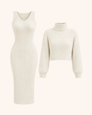 Turtleneck Drop Shoulder Sweater & Knit Skirt