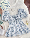 Front Tie Short Sleeve Allover Print Casual Top