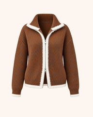Vintage Contrast Trim Zipper Knit Jacket