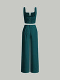 Parien Plain Straps Top and Wide Leg Pants