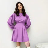 Purple Long Sleeve High Waist A-Line Dress (Clearance sale