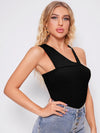 Asymmetrical Neck Rib-knit Solid Top(Clearance Sale)