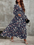 Parien Ditsy Floral Print Flounce Sleeve Ruffle Hem Dress