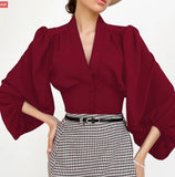 V Neck Button Up Crops Blouse(Clearance Sale)