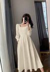 Long Sleeve Square Neck Fit & Flare Midi Dress (Non-Stretch)pre order