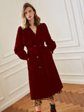 Double Breasted Bishop Sleeve Belted Trench Coat