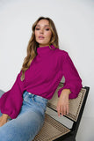 Hot pink turtleneck Irregular Collar Drape Shirt (CLEARANCE SALE)