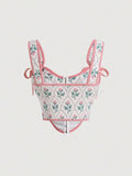 Allover Floral Print Knot Shoulder Wide Straps Top