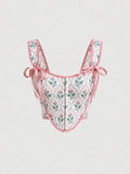 Allover Floral Print Knot Shoulder Wide Straps Top