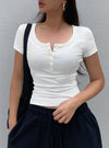 White Knit Rib Short Sleeve T-Shirt