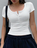 White Knit Rib Short Sleeve T-Shirt