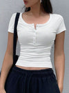 White Knit Rib Short Sleeve T-Shirt