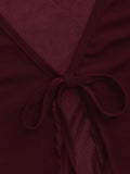 Wine Lettuce Trim Trumpet Sleeve Mesh outwear Top