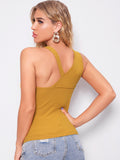 Asymmetrical Neck Rib-knit Solid Top(Clearance Sale)