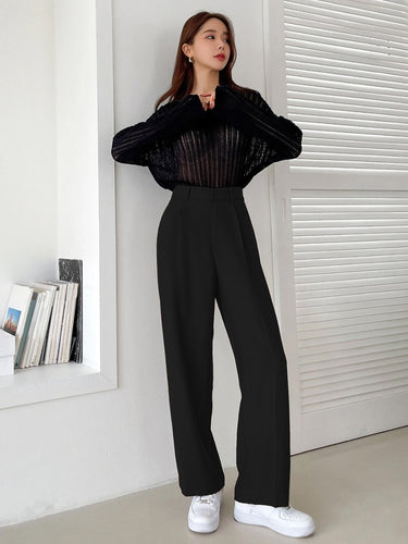 Zipper Fly Plicated Detail Straight Leg Pants( CLEARANCE SALE)